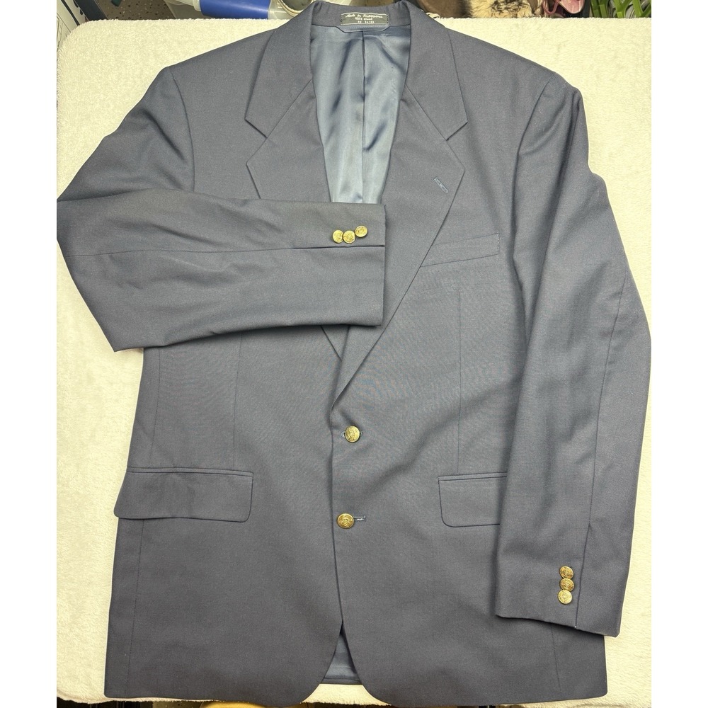 Hardy Amies London 42R Blue Wool Twill 2-Piece Suit 3-Button Flat Front